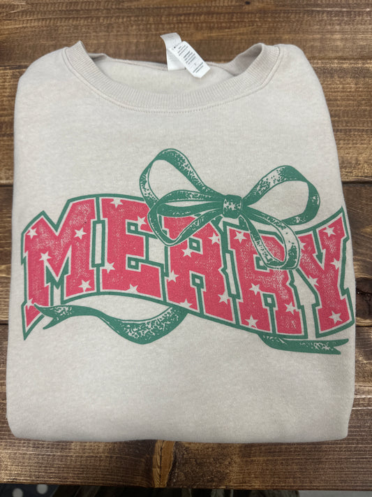 MERRY WITH A BOW CREW NECK SWEATSHIRT