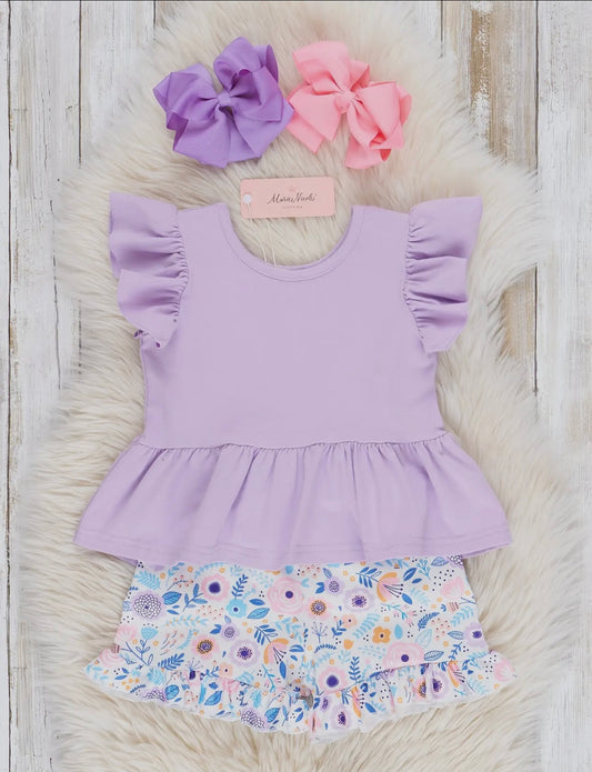 LILAC FLORAL RUFFLE SET