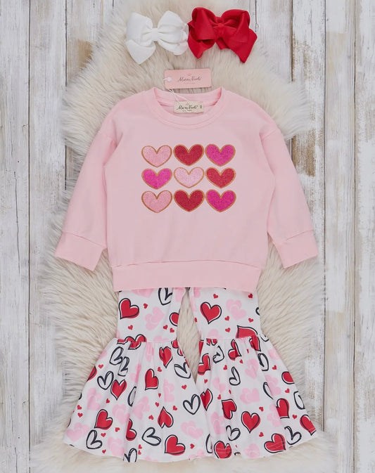 PINK HEARTS BELL BOTTOM SET