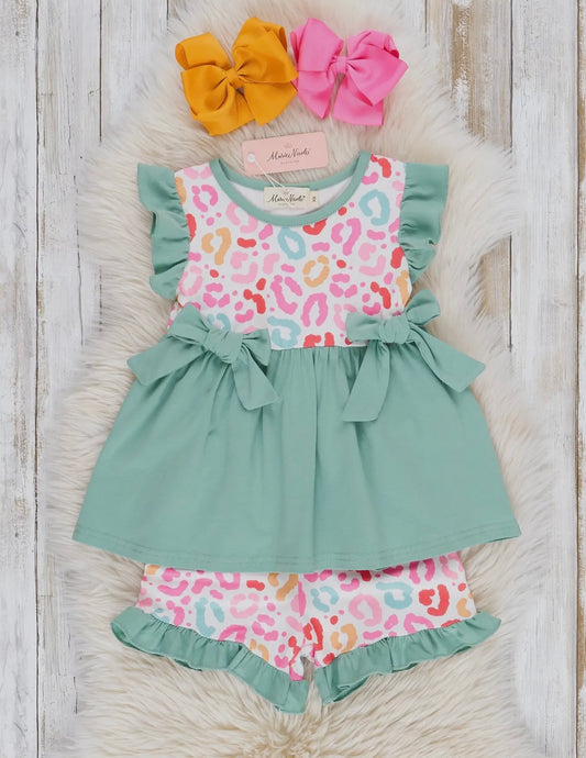 SAGE & PINK LEOPARD RUFFLE SET