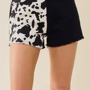 TWO TONE COW PRINT SHORTS